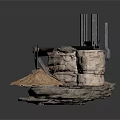 Natural Rock Scene Decorative Formation With Metal Frame Mesh Fabric And Stone Platform
