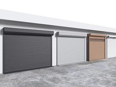 Storefront Featuring Black Light Gray Brown White Roller Shutters on White Wall Gray Concrete Floor 3d model