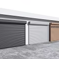Storefront Featuring Black Light Gray Brown White Roller Shutters on White Wall Gray Concrete Floor