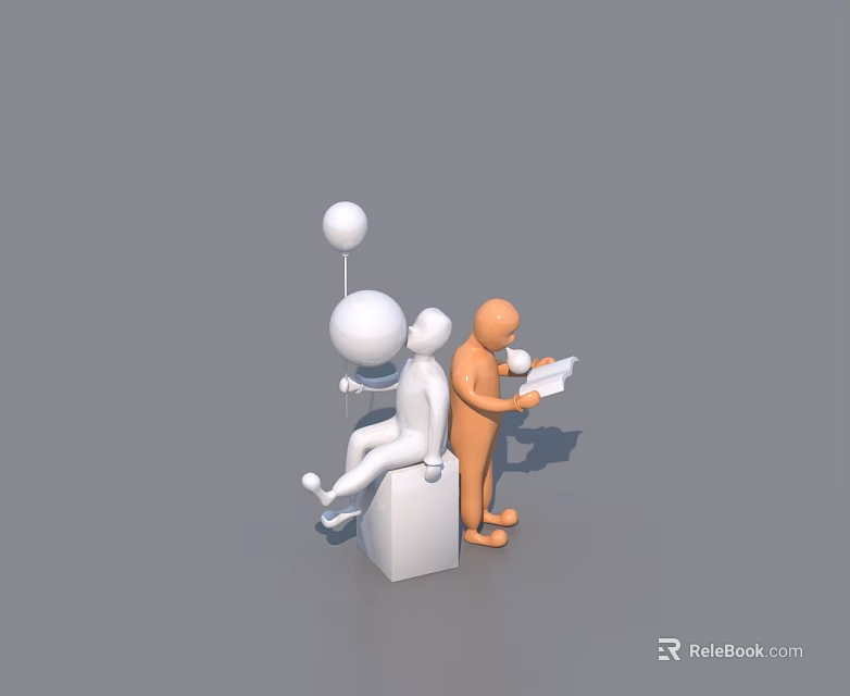 Modern Swing Door Design With Two Human Figures And Spherical Object 3d model