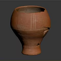 Orange Ceramic Sculpture with Cracked Surface and White Line Carvings