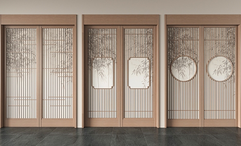 New Chinese-style sliding door 3d model