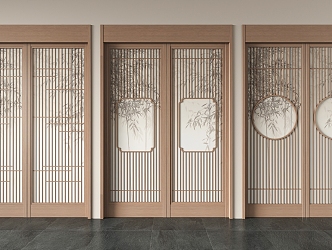 New Chinese-style sliding door 3d model