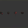 Multiple Different Designed Weapon Models in Black Red Color Displayed on Gray Background