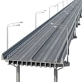 Curved Elevated Highway Structure With Guardrails Street Lamps And Concrete Piers
