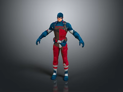 3D Superhero Action Figure With Red Blue Costume And Helmet Design 3d model