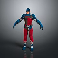 3D Superhero Action Figure With Red Blue Costume And Helmet Design
