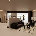 Stylish Modern Clothing Store Interior With Hanging Clothes Mannequins Sofa And Checkered Carpet