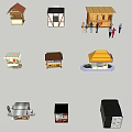 Various Small Vending Booths With Different Roof Designs And Structures 3d model