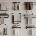 Stylish Bathroom Accessories With Towel Racks Hanging Towels Rolled Towels And Toiletries Shelves