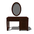 Classic Wooden Dressing Table With Oval Mirror Drawers And Storage Cabinets 3d model
