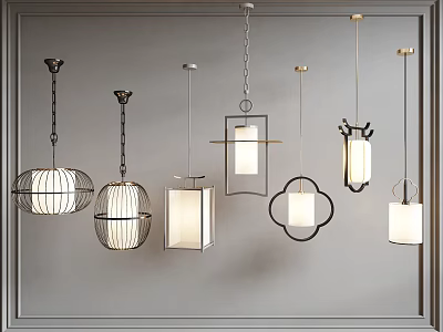 Chandeliers In Various Modern Designs With Metal Frames And Fabric Shades For Home Decor 3d model