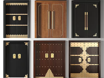 Various Double Doors Designs With Wooden And Metal Accents For Home Interior 3d model