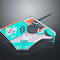 Teal And Orange Decorative Electronic Device With Antenna Cartoon Graphics Black Knob And Stars