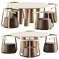 Modern Minimalist Round Dining Table Set With Wooden Stools And Curved Legs Design