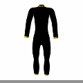 Sleek Black Full Length Jumpsuit With Yellow Stripes On Sleeves And Cuffs