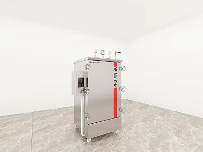Professional Stainless Steel Kitchen Appliance With Red Stripe And Control Panel 3d model