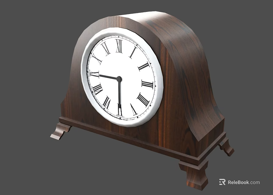Classic Wooden Mantel Clock With White Dial And Roman Numerals Design 3d model 