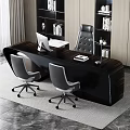 Modern Office Interior Design With Black Desk Computer And Gray Office Chairs