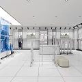 Modern Clothing Store Interior With White Tiled Floor Display Racks And Seating Area