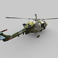 Green Camouflage Military Helicopter With Open Cabin Door Rotor Blades And Landing Gear