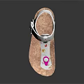 Cute Children's Sandals With White Upper Brown Sole Colorful Patterns And Pink Decoration