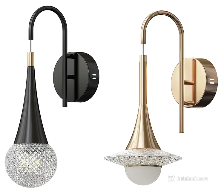 Modern Wall Lamps With Black And Gold Metal Bodies And Textured Glass Lampshades 3d model 
