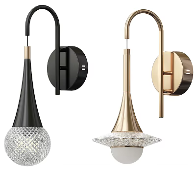 Modern Wall Lamps With Black And Gold Metal Bodies And Textured Glass Lampshades 3d model