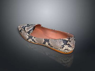 Elegant Snake Skin Pattern Flat Shoes With Natural Tone Upper And Light Brown Sole 3d model