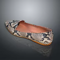 Elegant Snake Skin Pattern Flat Shoes With Natural Tone Upper And Light Brown Sole