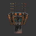 Mechanical Structure With Orange And Black Frame And Multiple Guns Arranged On Top 3d model