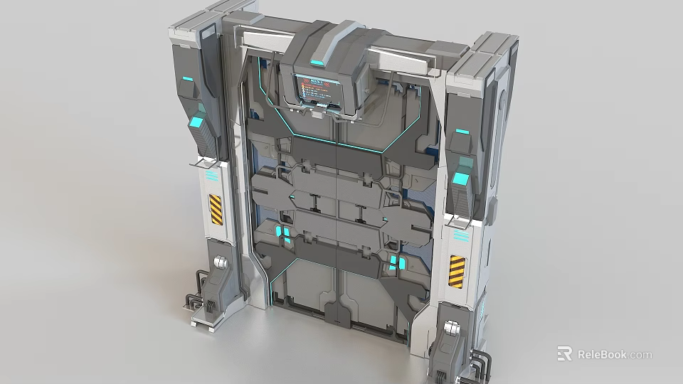 Futuristic Sci-Fi Mechanical Structure With Metal Frame Blue Lights And Internal Components 3d model