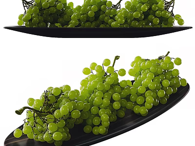 Bunches of Fresh Vibrant Green Grapes Arranged on Black Plates 3d model