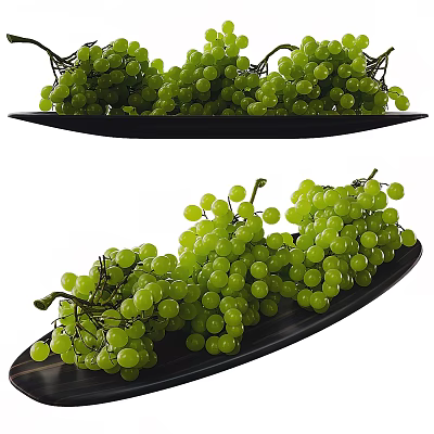 Bunches of Fresh Vibrant Green Grapes Arranged on Black Plates 3d model