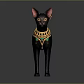 Black Cat With Red Ears Wearing Golden Collar And Decorative Earrings
