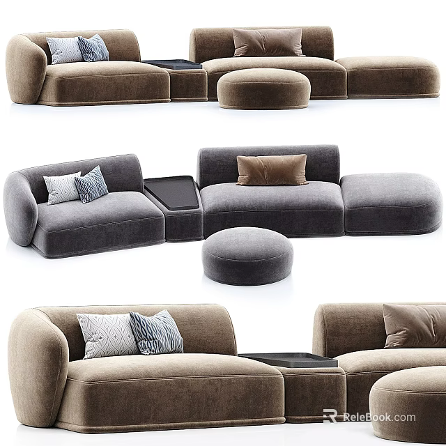 Modern Sectional Sofa With Neutral Tones Ottoman Cozy Cushions And Comfortable Design 3d model 