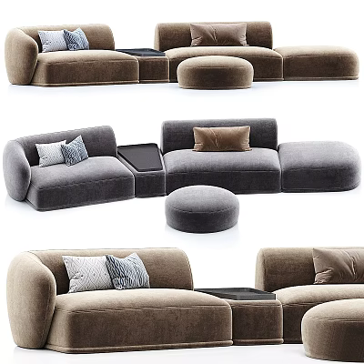 Modern Sectional Sofa With Neutral Tones Ottoman Cozy Cushions And Comfortable Design 3d model
