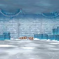 Ice And Snow Indoor Scene With Ice Brick Walls Icicle Decorations Seats And Sleds