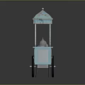 Vintage Blue Food Cart With Canopy And Silver Containers On Wheels