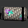 Stylish Patterned Duffel Bag With Purple Green Accents And Black Strap