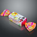 Colorful Candy With Rectangular Package And Two Triangular Packages Featuring Patterns And Text 3d model