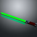 Glowing Green Lightsaber with Brown Hilt and Metal Accents on Gray Background with Reflection
