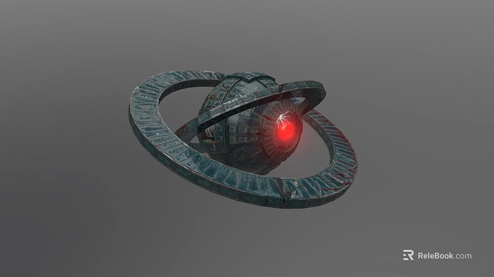 Sci Fi Ring Encircled Sphere Structure With Red Glowing Center 3d model 