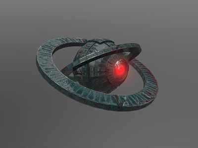 Sci Fi Ring Encircled Sphere Structure With Red Glowing Center 3d model