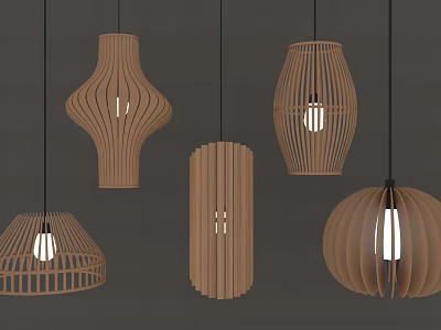 Modern Wooden Pendant Lights With Various Geometric Shapes For Home Interior Decor 3d model