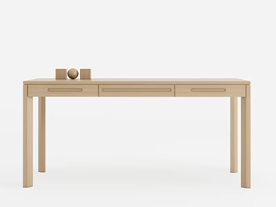 Light Wood Desk With Three Drawers And Small Decorative Objects On Surface 3d model