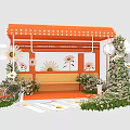 Orange Polka Dot Awning Outdoor Space With Daisies Bicycle Bench And Green Plants