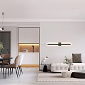 Modern Open Living And Dining Room Interior Design With Sofa Dining Table And Decorative Lighting 3d model