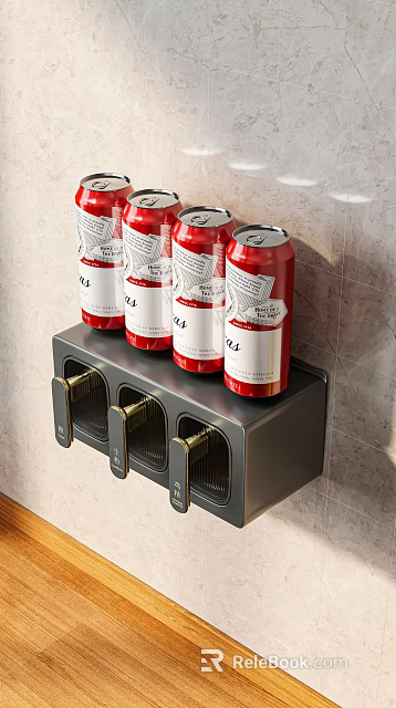Red Spice Bottles on Gray Wall Mounted Rack with Gold Handles and Compartments 3d model 
