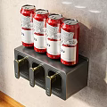 Red Spice Bottles on Gray Wall Mounted Rack with Gold Handles and Compartments